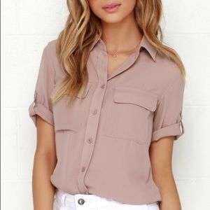 Lulu’s Mauve Button Up Dress Shirt Short Sleeve S